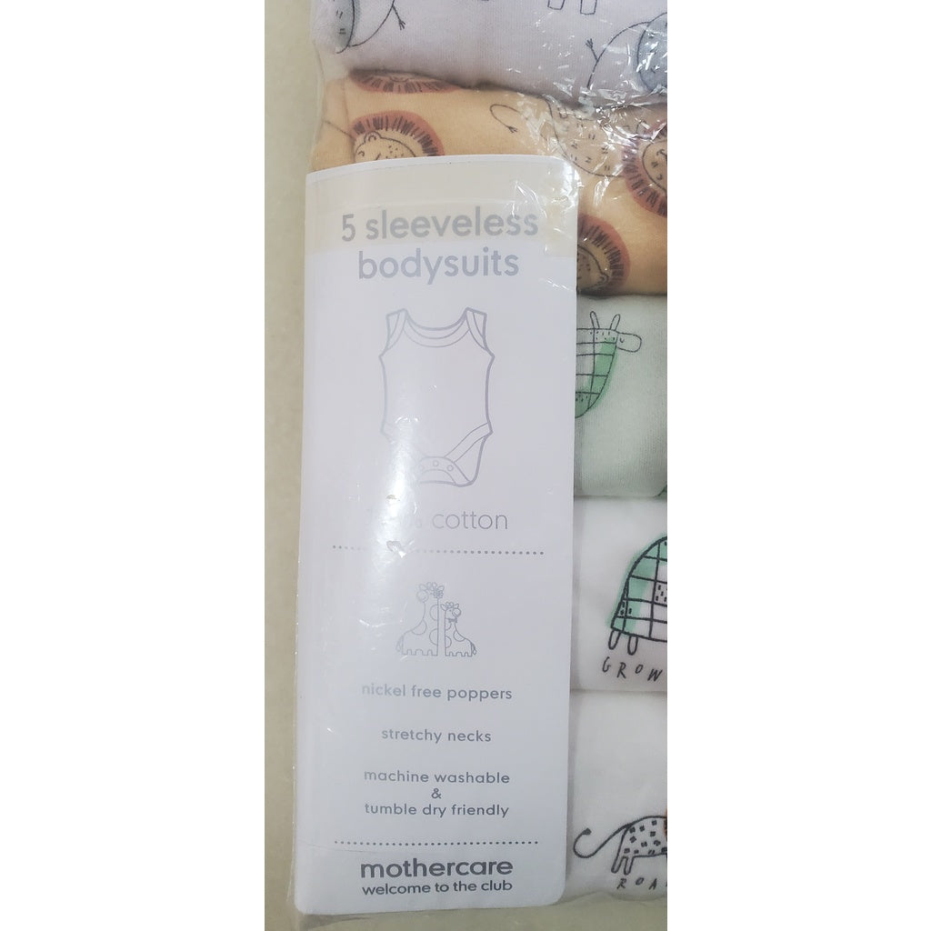 Mothercare Happy Animals Sleeveless Bodysuits Romper Baby Infant Pack Gift Set Onesie Lion Tortoise Turtle Rhino