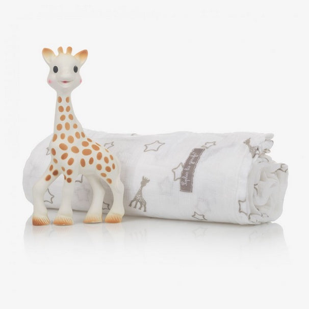 Sophie Giraffe My First Gift la girafe Sophiesticated Swaddle Set Baby Teether Toy Blanket Gift Stars White Infant