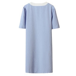 Maternity Dress Blue White Bow Pastel Button XXL Mid-Length V-Neck Loose