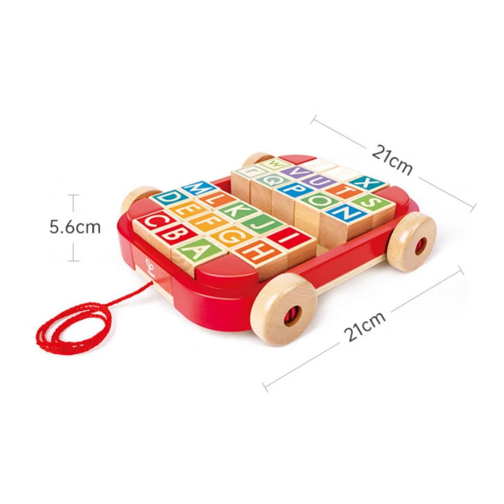 Hape Pull Along Cart Stacking Blocks Wooden Toy Kids Toddlers Gift Box Birthday Educational Alphabet Letters