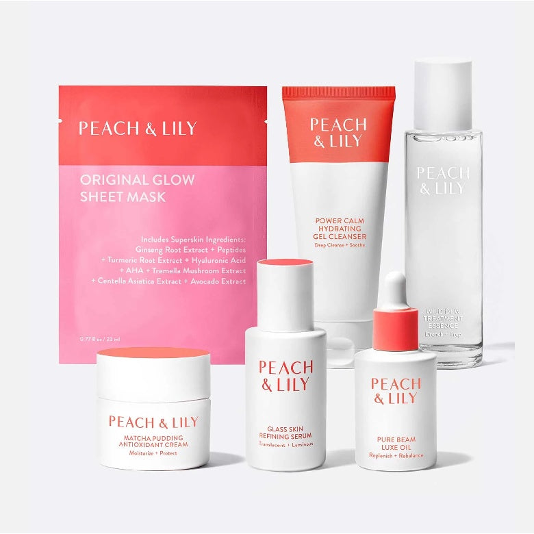 Peach & Lily Glass Skin Routine Kit Set Gift Cleanser Essence Serum Cream Moisturiser Oil Mask Birthday