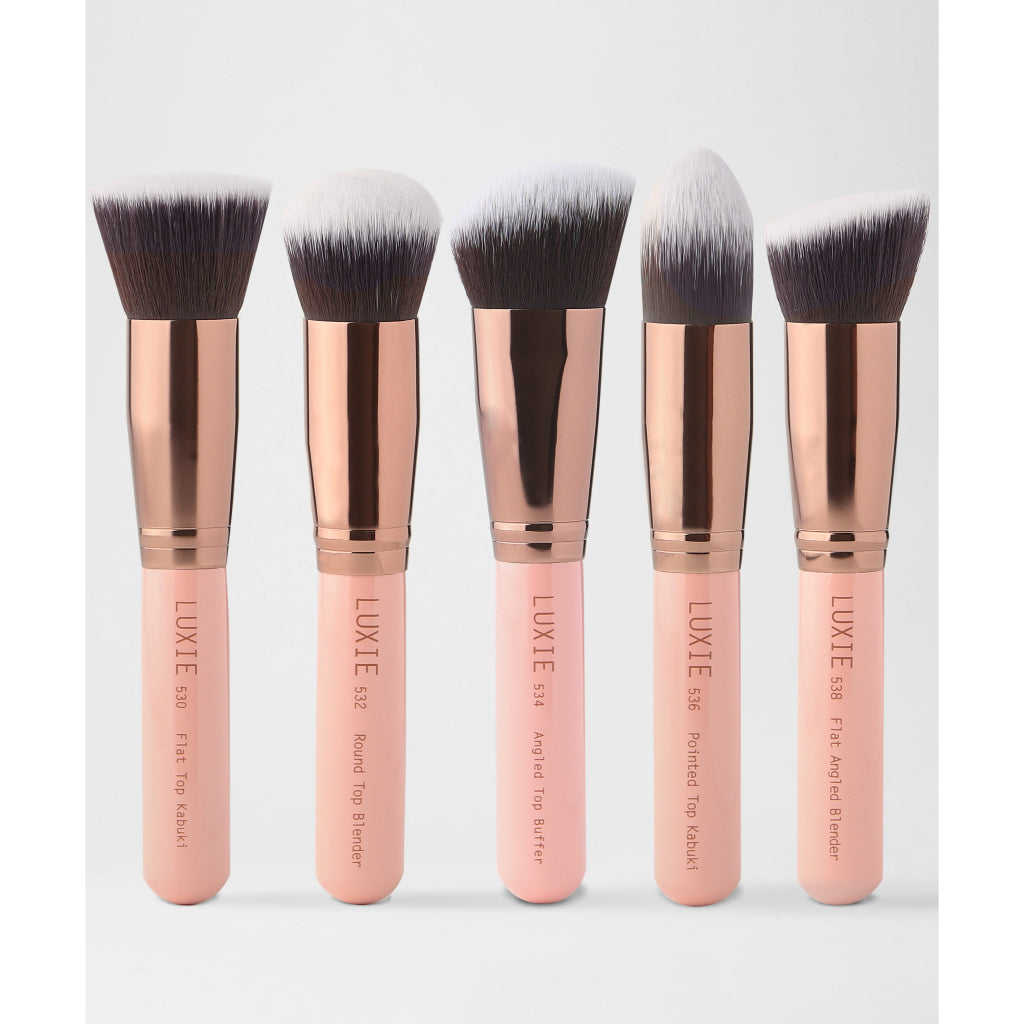 LUXIE Rose Gold 5 Piece Kabuki Brush Set Kit Face Foundation Cream Powder Buff Blender Top