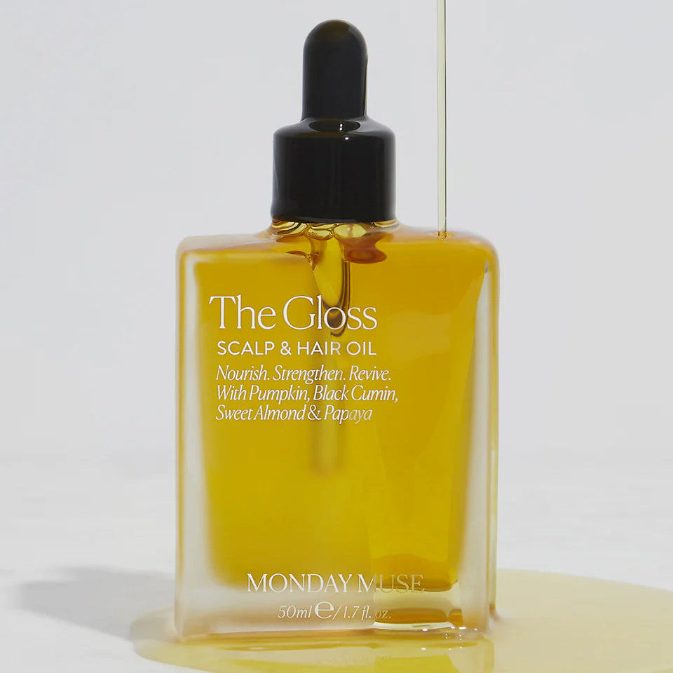 Monday Muse Gloss Scalp Hair Density Oil Serum Loss Dandruff Strengthening Pumpkin Almond Papaya Thin Oily Treatment