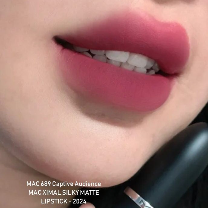 MAC M·A·Cximal MACximal Silky Matte Lipstick 689 Captive Audience Berry Plum Organic Shea Butter SIlky Pink Balm