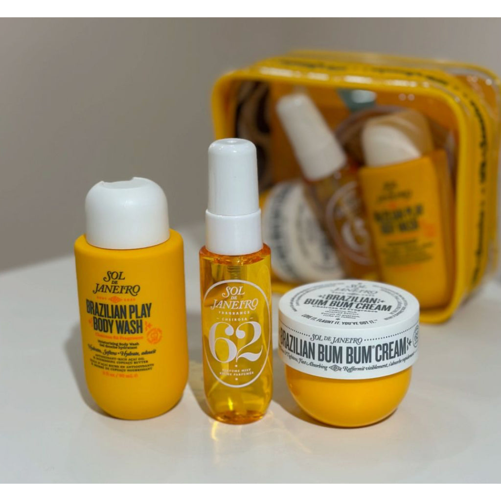 Sol de Janeiro Bum Bum Jet Set Kit Travel Trial Gift Cream Pouch Body Wash Bag Shower Gel Cheirosa 62 Perfume Mist Mini