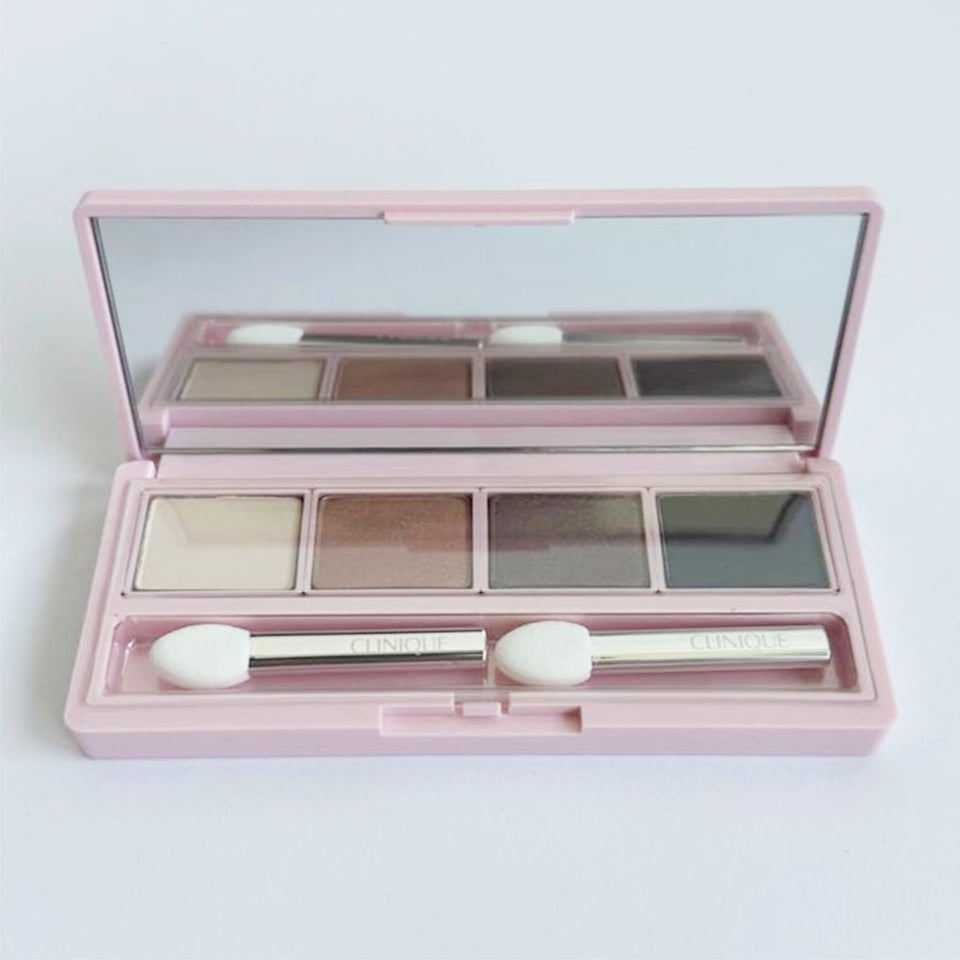 Clinique All About Shadow Eyeshadow Quad Palette Ivory Sunset Hazy Dark Brown Shimmer Compact Travel Mini Smoky Brown