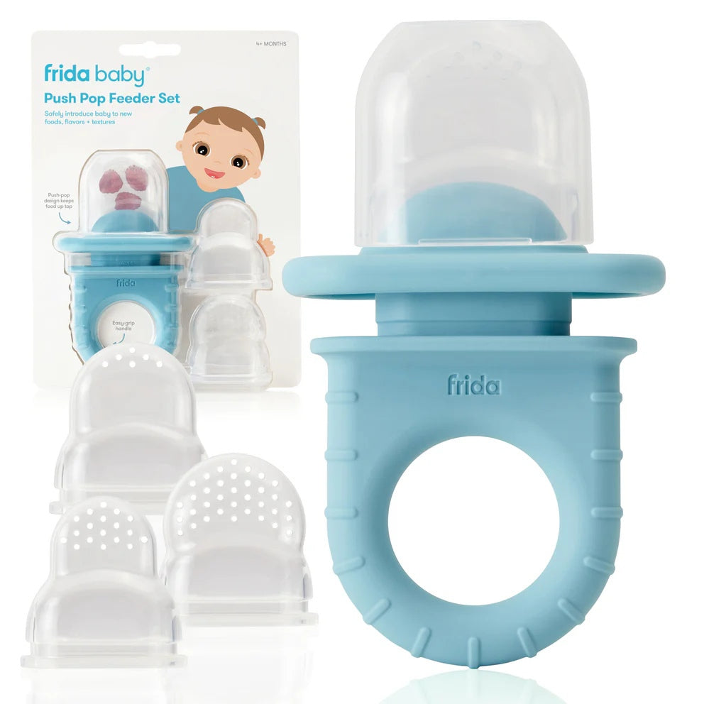 Frida Baby Push Pop Feeder Set Teether Snack Silicone Handle Travel Puree Ice Blended Milk Oral Teething Relief Cold