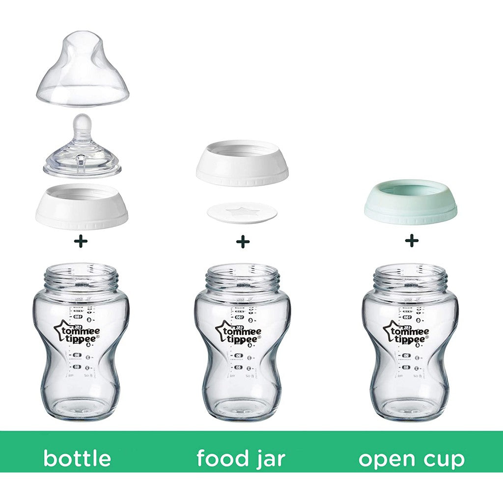Tommee Tippee Closer to Nature Glass Baby Bottle Milk Storage Starter Set Kit Gift Teat Soother Brush 150ml 250ml 260ml