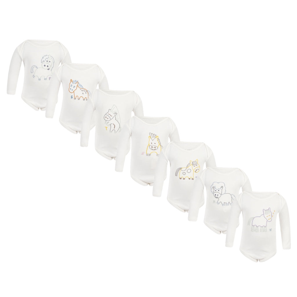 Stella McCartney Kids Baby Cotton Jersey Bodysuits Set Gift Box Romper Onesie White Pack Horses Animals Long Sleeves