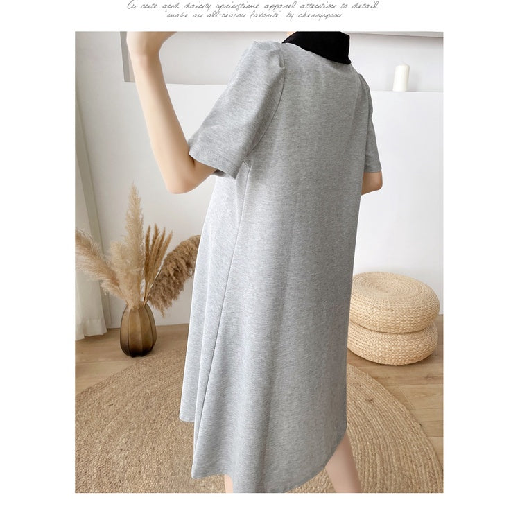 Maternity Dress Grey Black Button XXL Mid-Length V-Neck Loose