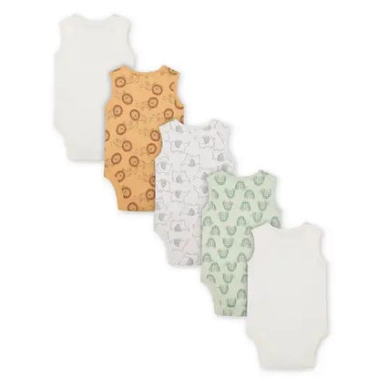 Mothercare Happy Animals Sleeveless Bodysuits Romper Baby Infant Pack Gift Set Onesie Lion Tortoise Turtle Rhino