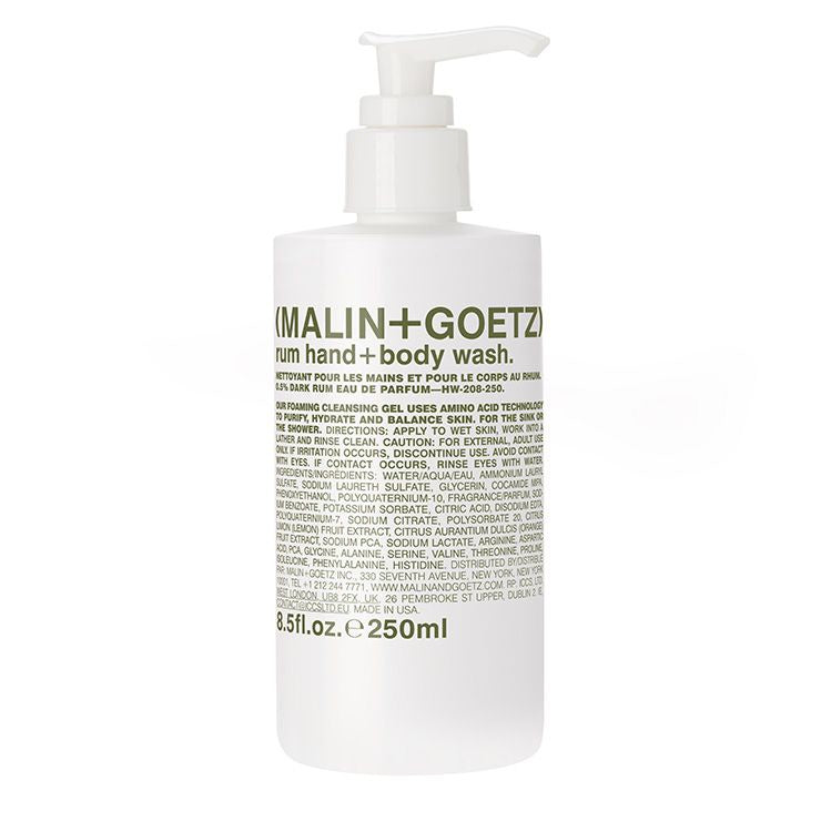MALIN+GOETZ Malin Goetz Rum Hand Body Wash Gel Shower Lotion Cream Moisturiser Glycerin Amino Sensitive