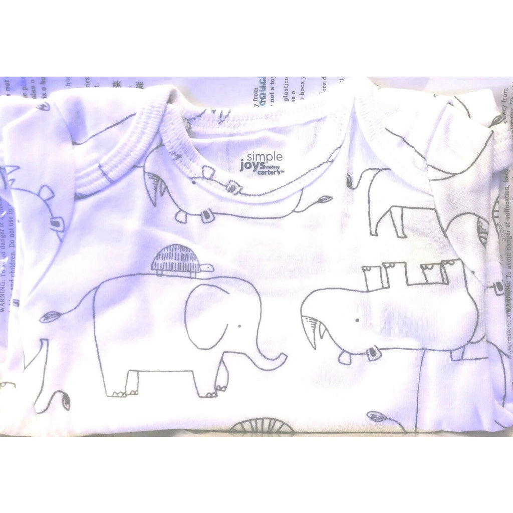 Simple Joys By Carter’s Baby Bodysuit 3-6months Romper Onesie Animals Lion Elephant Turtle Tortoise Rhino White Unisex