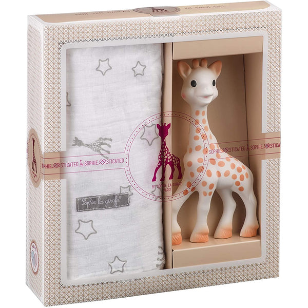 Sophie Giraffe My First Gift la girafe Sophiesticated Swaddle Set Baby Teether Toy Blanket Gift Stars White Infant
