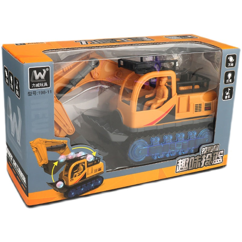 W Excavator Toy Kids Toddlers Yellow Light Music Gift Box Birthday Digger Construction Play Sand Ball Educational
