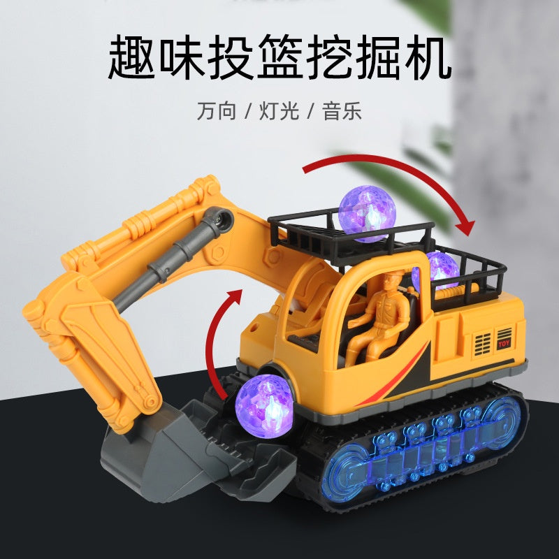 W Excavator Toy Kids Toddlers Yellow Light Music Gift Box Birthday Digger Construction Play Sand Ball Educational