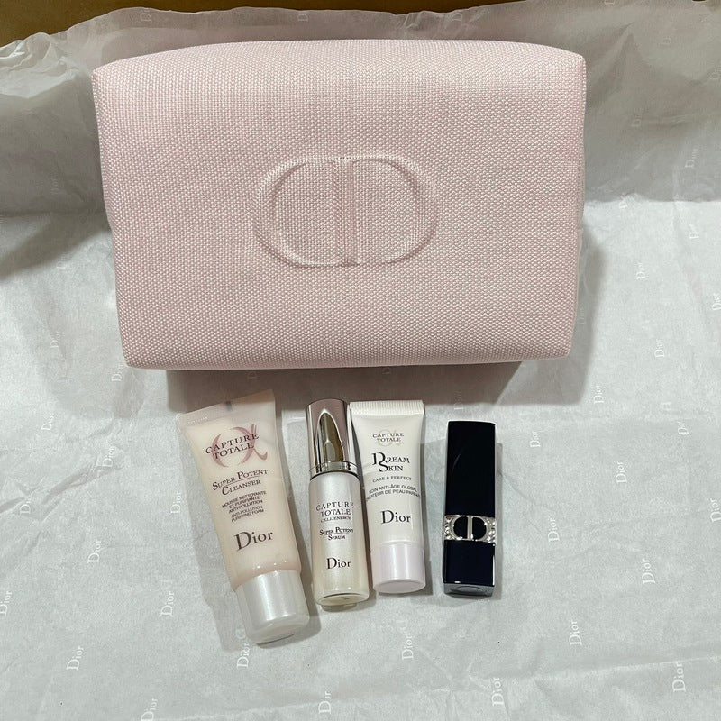 Dior Capture Totale Skincare Set Kit Pouch Travel Gift Cleanser Serum Dreamskin Rouge Lipstick Red Trial Miniatures