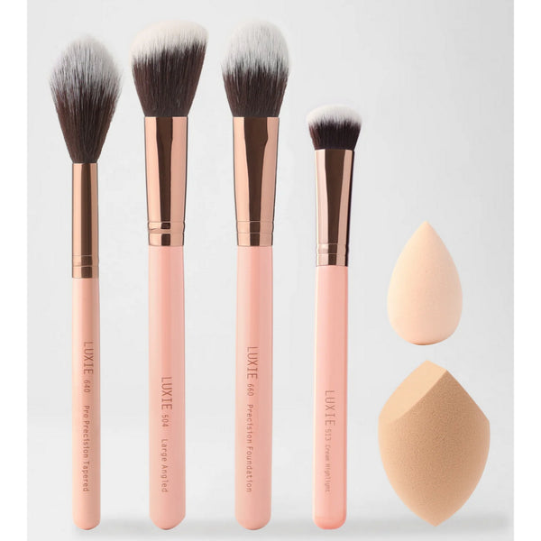 LUXIE Bronze and Glow Set Makeup Brush Brushes Kit Foundation Powder Cream Blush Blender Sponge Concealer Pink Rose Gold