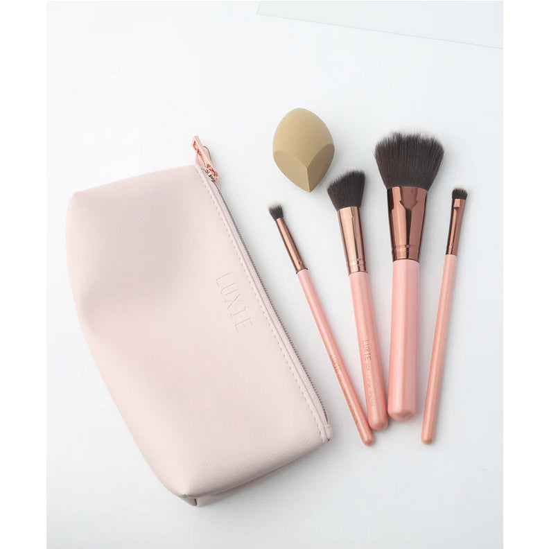 LUXIE Getaway Travel Set Brush Makeup Sponge Foundation Bronzer Powder Face Pouch Kit Brushes Pink