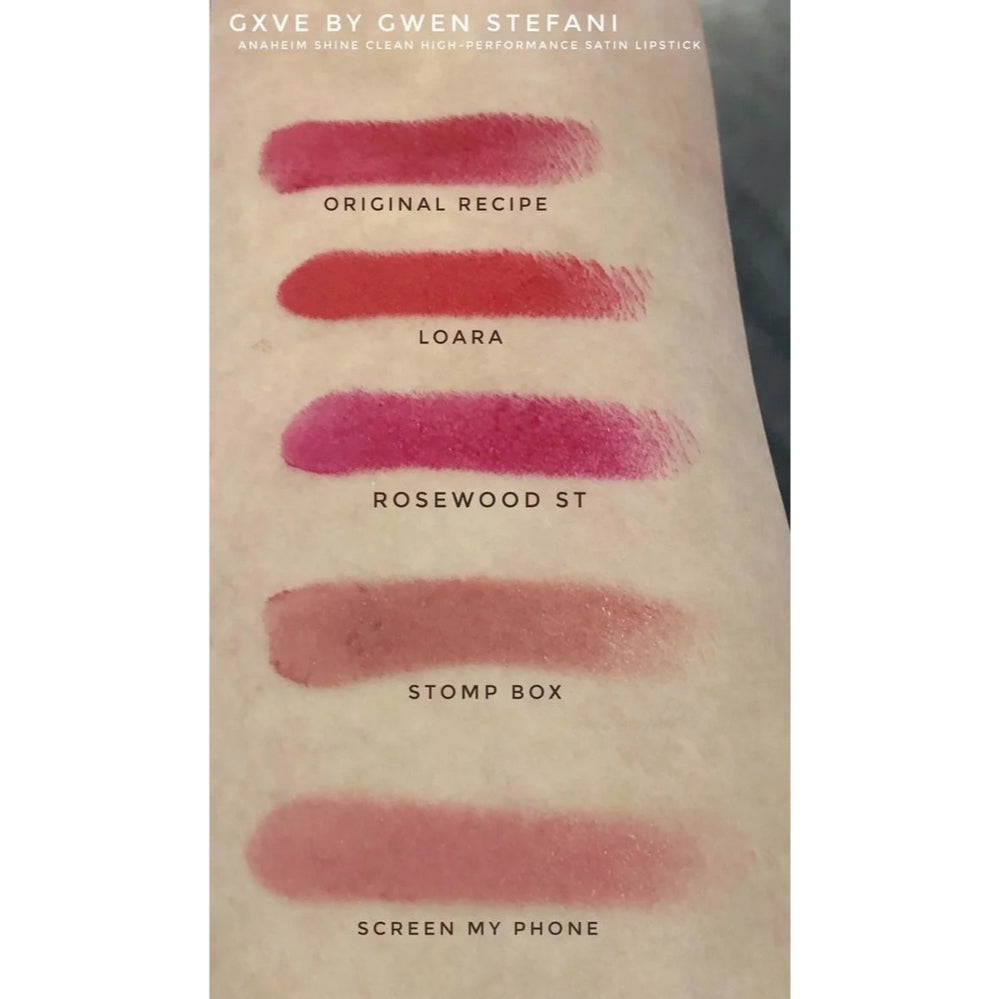 GXVE by Gwen Stefani High-Performance Satin Lipstick High Performance Lip Red Nude Rose Pink Original Loara Screen Stomp