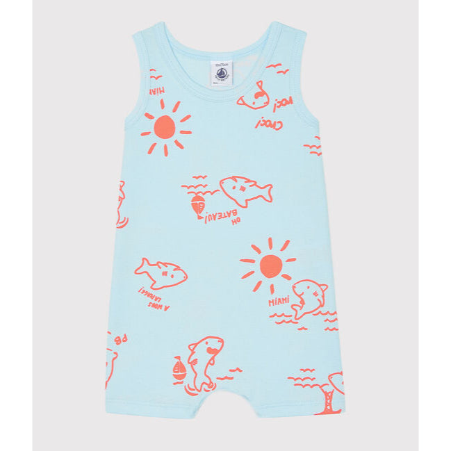 Petit Bateau Baby Cotton Marine Animals Playsuit Combicourt Infant Newborn Gift Shark Orange Blue Boy Romper Onesie