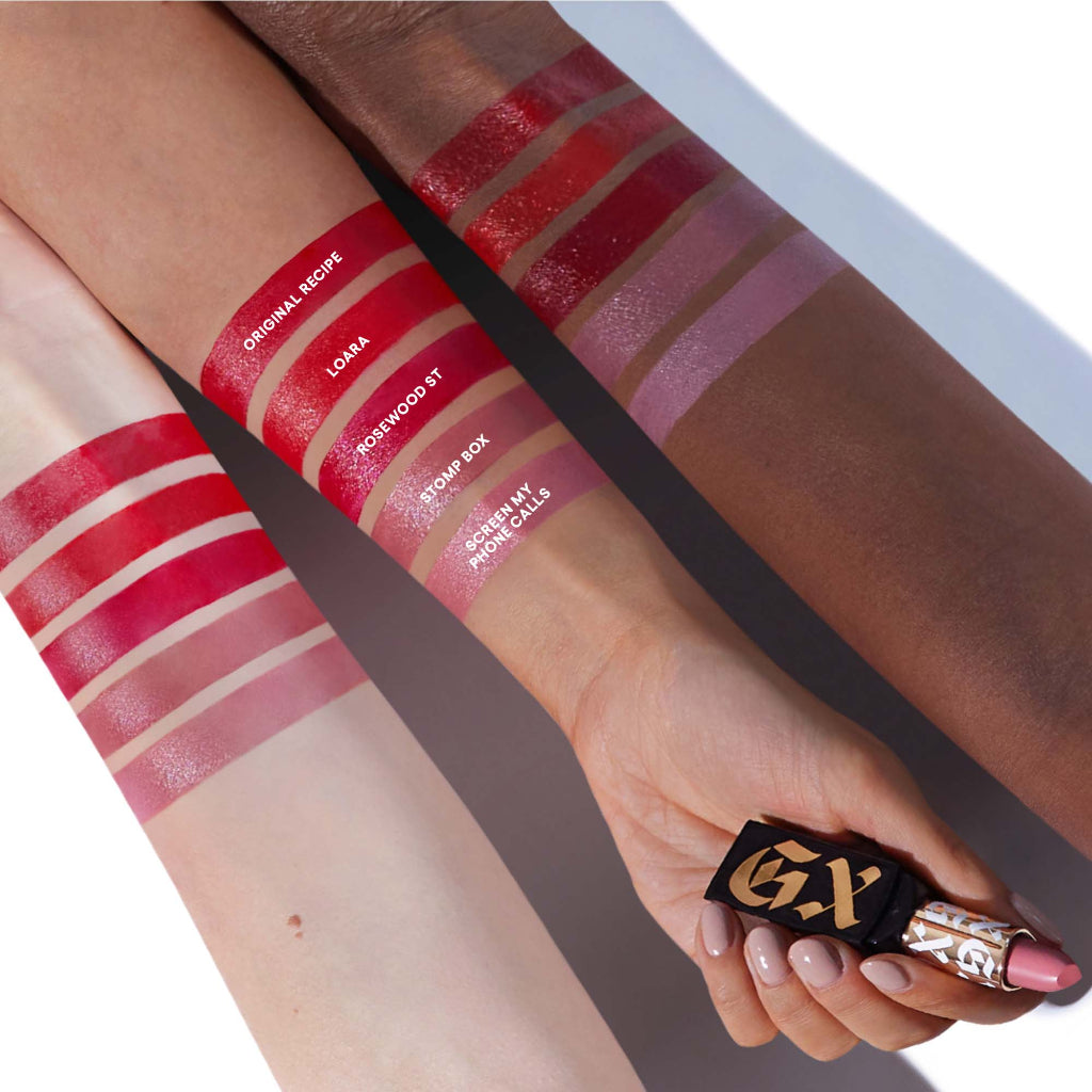GXVE by Gwen Stefani High-Performance Satin Lipstick High Performance Lip Red Nude Rose Pink Original Loara Screen Stomp