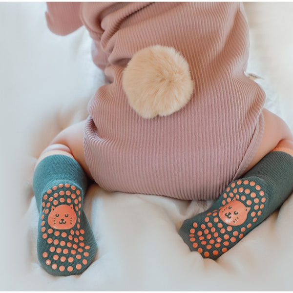 Happy Kids Anti Slip Socks Infants Baby Newborn Toddlers Grip Non Cotton Kids Green Blue Animal Cat Lion Low Ankle Crew