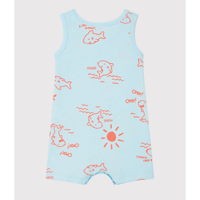 Petit Bateau Baby Cotton Marine Animals Playsuit Combicourt Infant Newborn Gift Shark Orange Blue Boy Romper Onesie