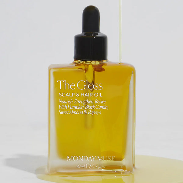 Monday Muse Gloss Scalp Hair Density Oil Serum Loss Dandruff Strengthening Pumpkin Almond Papaya Thin Oily Treatment