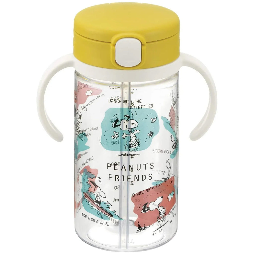 Richell PEANUTS Snoopy Clear Straw Bottle Mug 320 Baby Toddler Kid Gift Light Handles Cup Wide Yellow Limited Collector