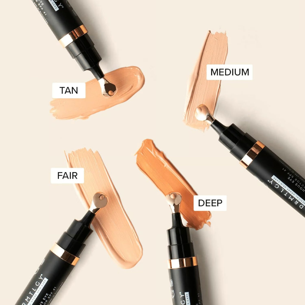 DRMTLGY Luminous Eye Corrector SPF 41 Fair Medium Tan Deep Concealer Peptides Ceramides Cream Lines Gentle Sensitive