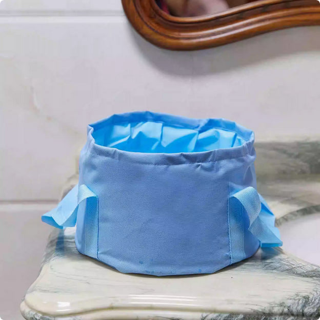Collapsible Foot Baby Bath Soak Spa Laundry Travel Portable Foldable Packable Waterproof Tub Bucket Pouch Blue Sink