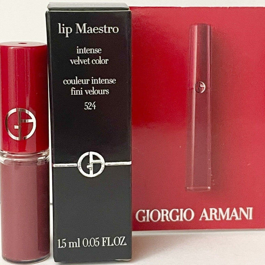 Giorgio Armani Lip Maestro Intense Velvet Color Liquid Lipstick Long-Lasting Matte Creamy Plum Red Rose Travel Sample