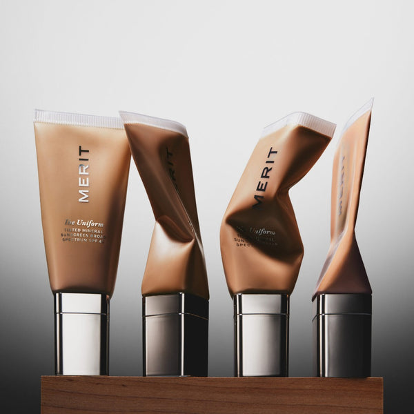 MERIT Uniform Tinted Mineral Sunscreen SPF 45 Light Sheer Tint Foundation Base BB CC UVA UVB Powder Sunblock Pores