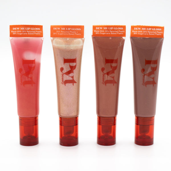 PYT Beauty Dew Me Lip Gloss Plumper Moisturiser Pink Coral Rose Warm Nude Neutral Shimmer Hyaluronic Oil Vitamin E Gel