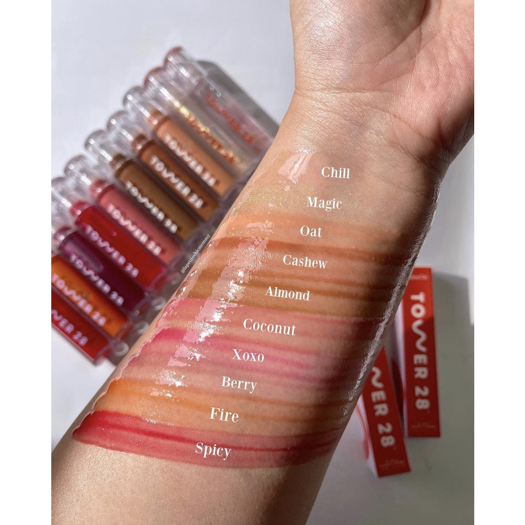 Tower 28 ShineOn Lip Jelly Glossy Milky Balm Gloss Pink Nude Berry Red Rosy Mauve Stain Tint Plumper Oil Gel Sheer