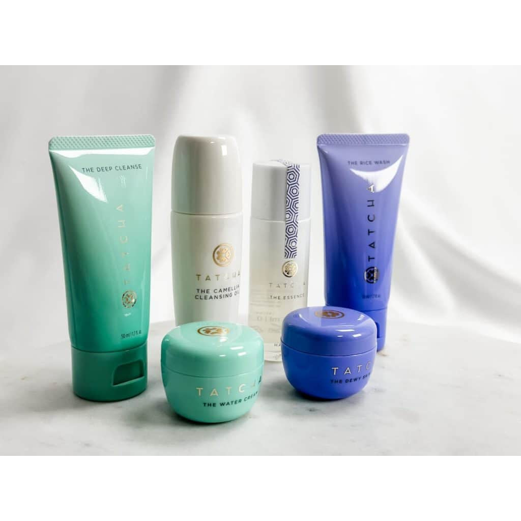 Tatcha Mini Favourites Set Cleanser Rice Wash Essence Dewy Water Cream Cleansing Oil Bestseller Travel Kit Gift Pouch