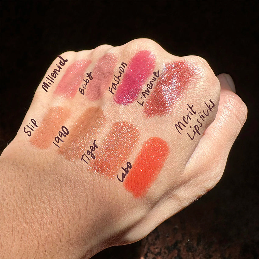 MERIT Signature Lip Lightweight Lipstick Sheer Satin Oil Vitamin Tint Stain Brown Berry Pink Red Matte Moisturiser