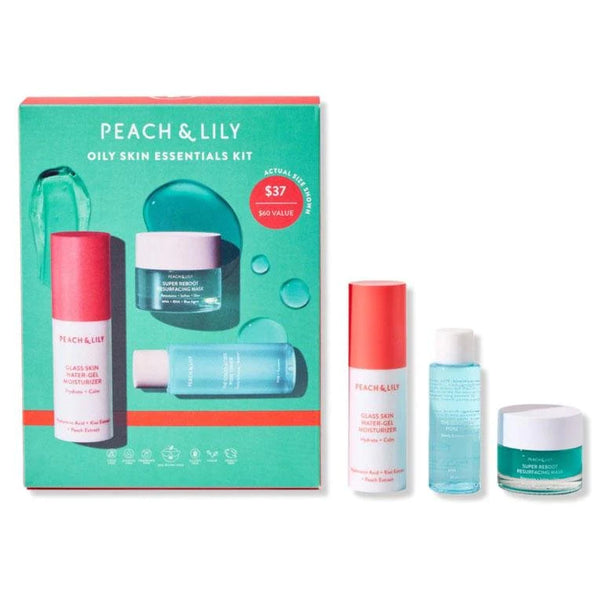 Peach & Lily Oily Skin Essentials Kit Set Gift Trial Travel Mask Toner Glass Skin Moisturiser Calming Exfoliation Pore