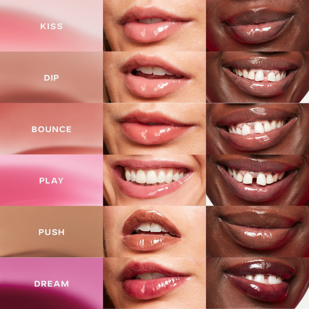 Saie Glossybounce High-Shine Hydrating Lip Gloss Oil High Shine Tint Stain Rose Berry Clear Pink Brown