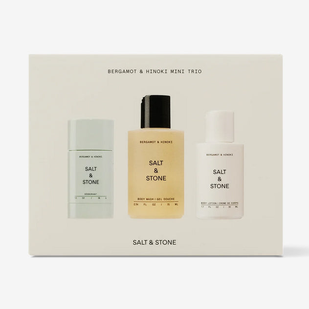Salt & Stone Mini Trio Kit Travel Gift Set Box Natural Deodorant Body Shower Wash Lotion Bergamot Rose Santal
