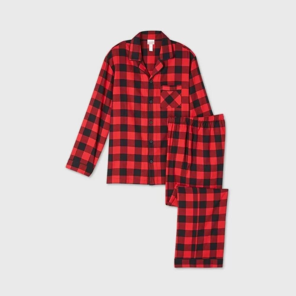 Wondershop Target Men Mens Holiday Red Check Pajama Sleepwear Black Plaid S Small Set Long Sleeve Pants Checked Pyjamas