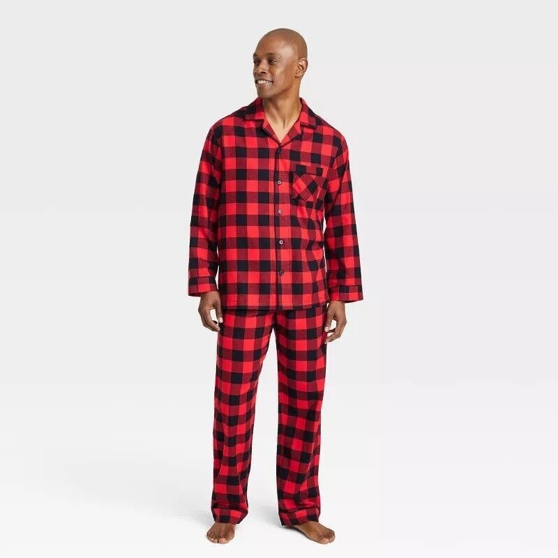 Wondershop Target Men Mens Holiday Red Check Pajama Sleepwear Black Plaid S Small Set Long Sleeve Pants Checked Pyjamas