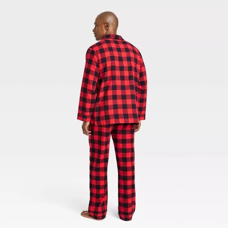 Wondershop Target Men Mens Holiday Red Check Pajama Sleepwear Black Plaid S Small Set Long Sleeve Pants Checked Pyjamas