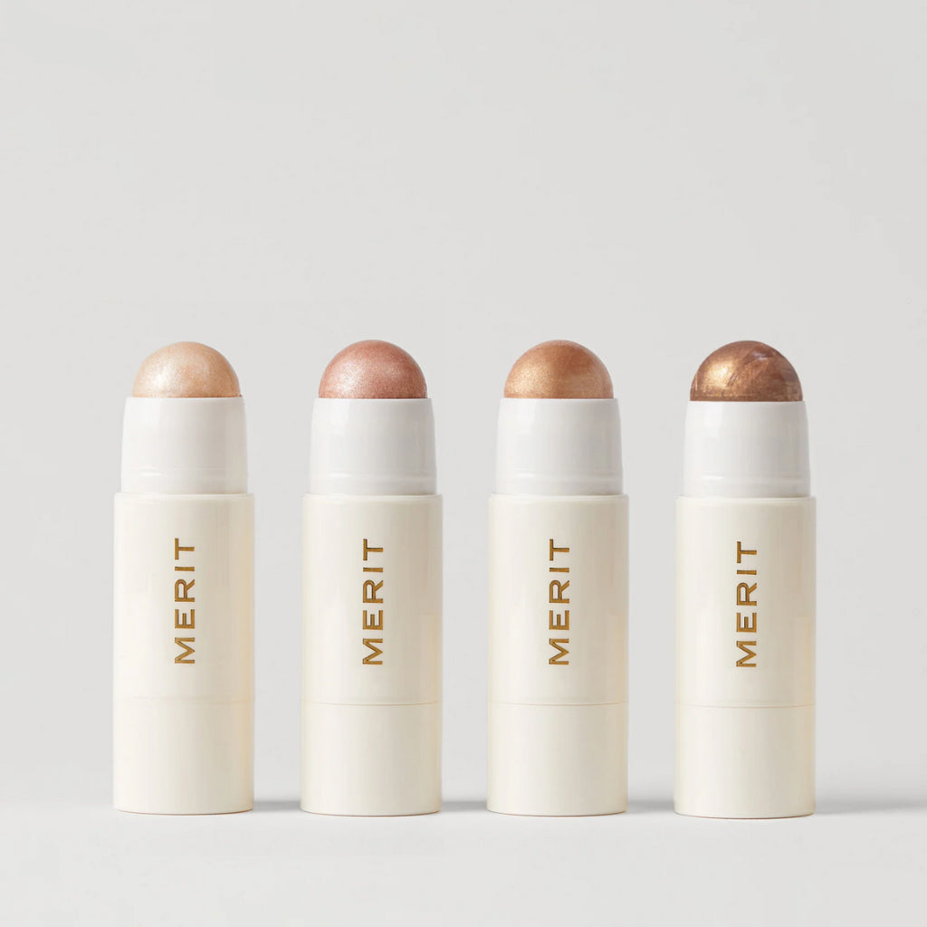MERIT Day Glow Highlighting Balm Cream Highlighter Contour Dewy Bronzer Stick Sheer Rose Champagne Gold Eyeshadow Bronze