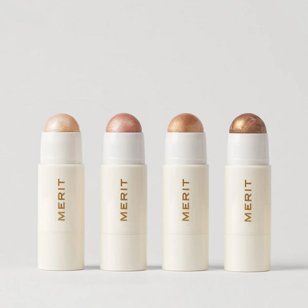 MERIT Day Glow Highlighting Balm Cream Highlighter Contour Dewy Bronzer Stick Sheer Rose Champagne Gold Eyeshadow Bronze