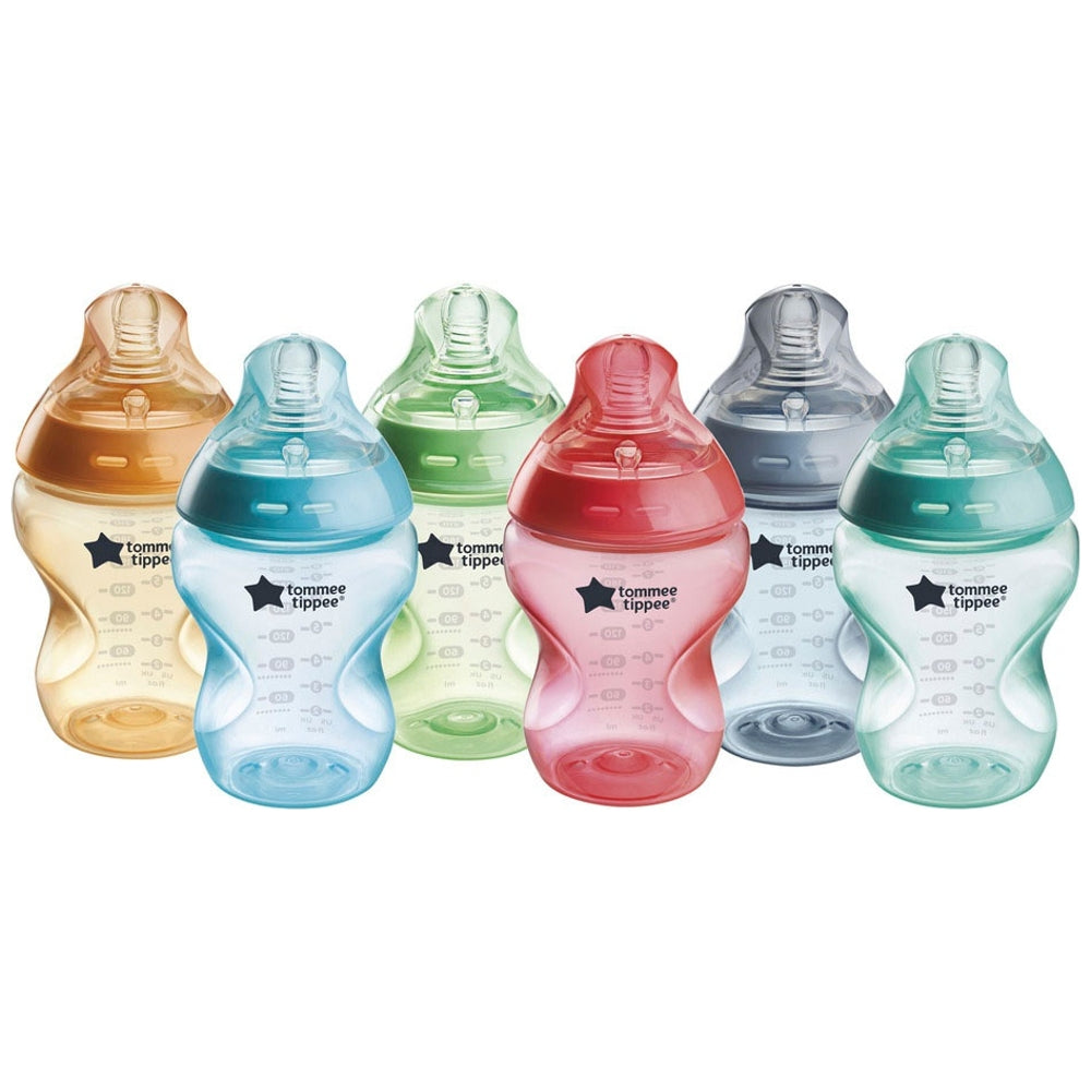 Tommee Tippee Closer to Nature Natural Start Colour Baby Bottle BPA Pack Milk Clear Bottles Set Gift