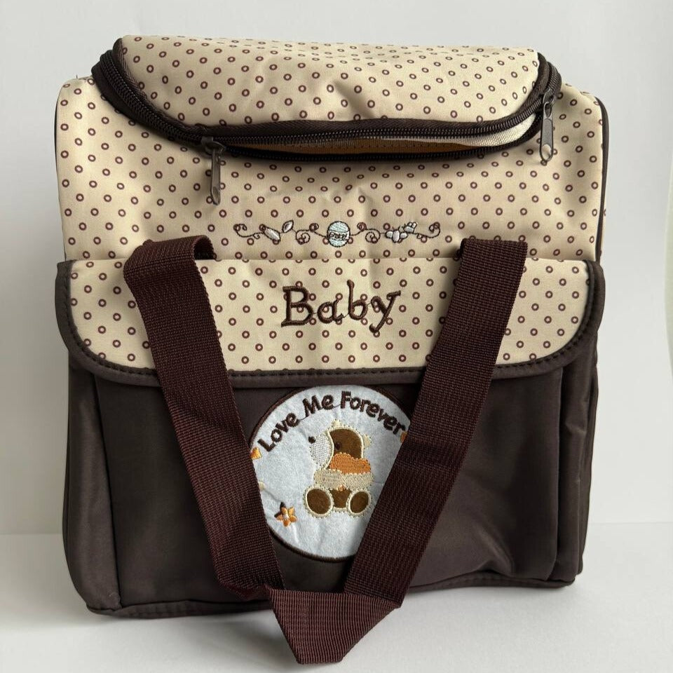 Baby Love Me Forever Waterproof Diaper Bag Bottle Brown Large Zipper Compartments Travel Storage Gift Present