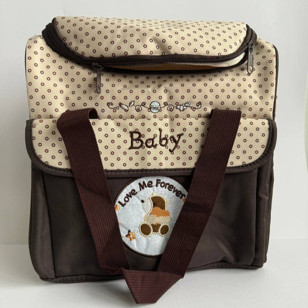 Baby Love Me Forever Waterproof Diaper Bag Bottle Brown Large Zipper Compartments Travel Storage Gift Present