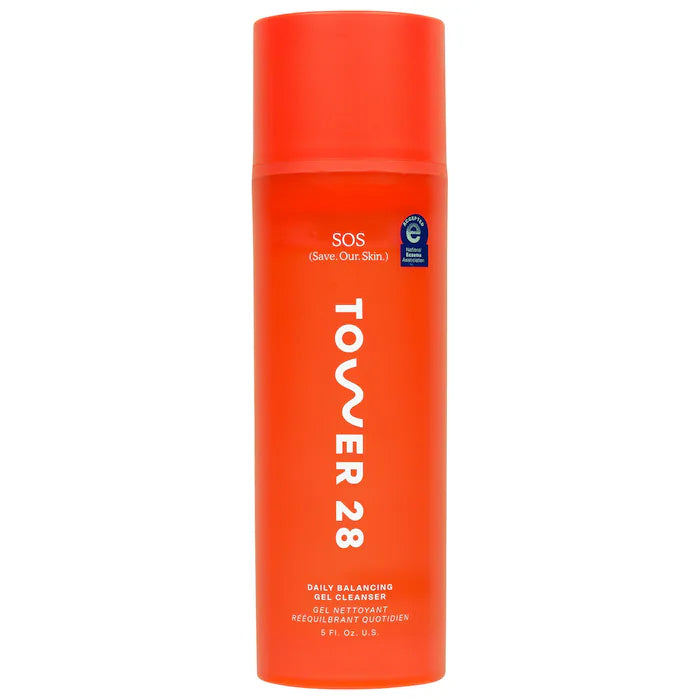 Tower 28 SOS Daily Balancing Gel Foam Cleanser Remover Sensitive Eczema Oat Aloe Redness Itch Acne Electrolytes Gentle